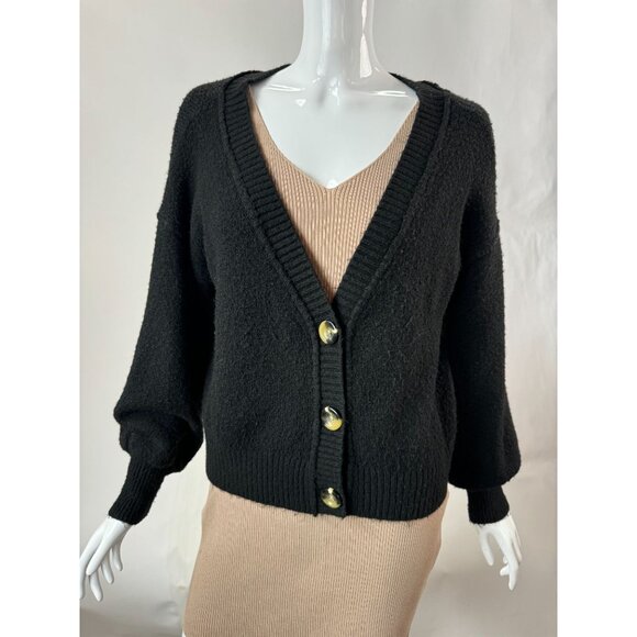 Topshop Black Button-Front Cardigan Acrylic Blend Nubby Sweater Size US 6 UK 10 - Picture 9 of 16